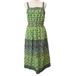 Donna Morgan Size 8 Green Abstract Art Cotton Summer Spring Dress Vacay Resort